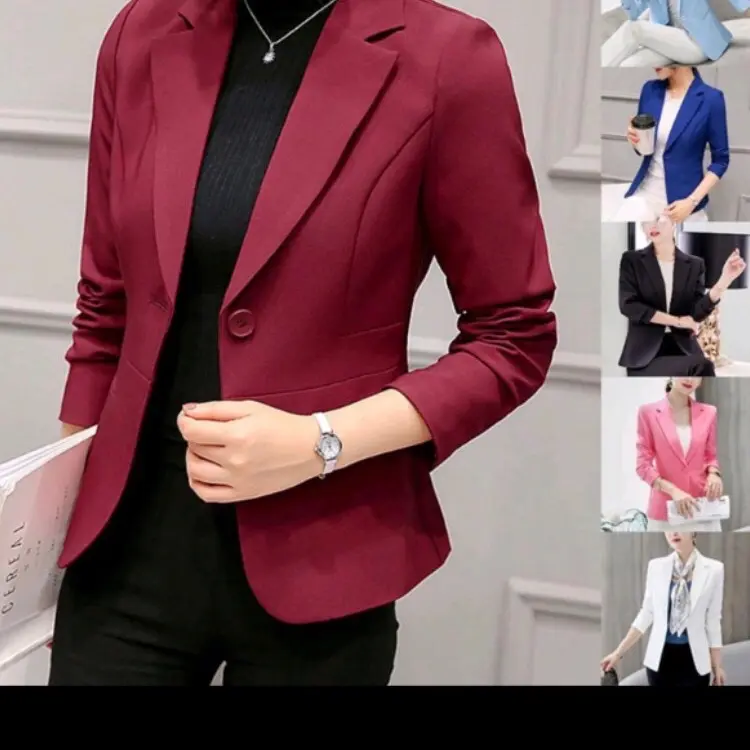 MM - Blazer Kerah Kancing Satu Panjang  Formal Nyaman Scuba Wanita Tebal Hitam Kerja Casual Kantor Maroon
