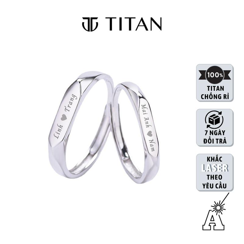 Nhẫn đôi nam nữ khắc tên, nhẫn thời trang freesize thanh lịch phù hợp làm quà tặng màu bạc 925 không gỉ Titan Shop