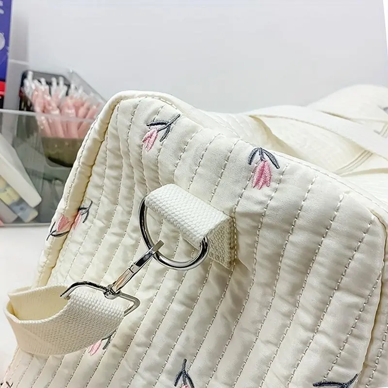 Large Capacity Travel Bag, Floral Embroidery Diaper Bag, Baby Storage Bag, Baby Travel Essentials, Travel Bag for Baby 4