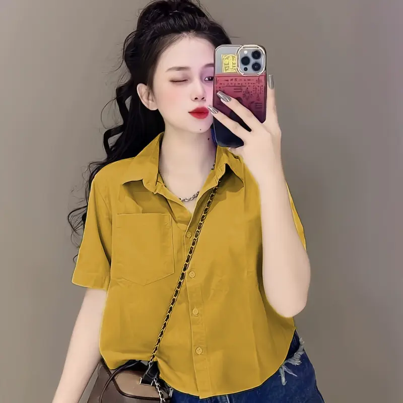 Áo sơ mi nữ tay ngắn form rộng, Áo croptop nữ kiểu 7