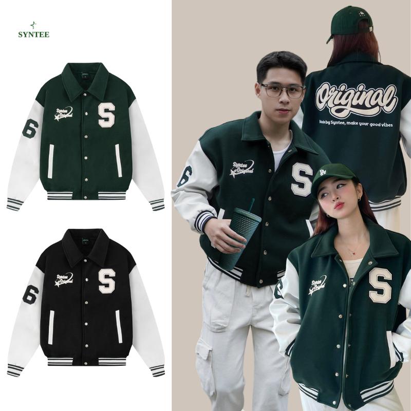 Áo Khoác Varsity Original Syntee Form Boxy Dạ Phối Tay Da Cao Cấp Menswear Nam Jacket Tay Dài
