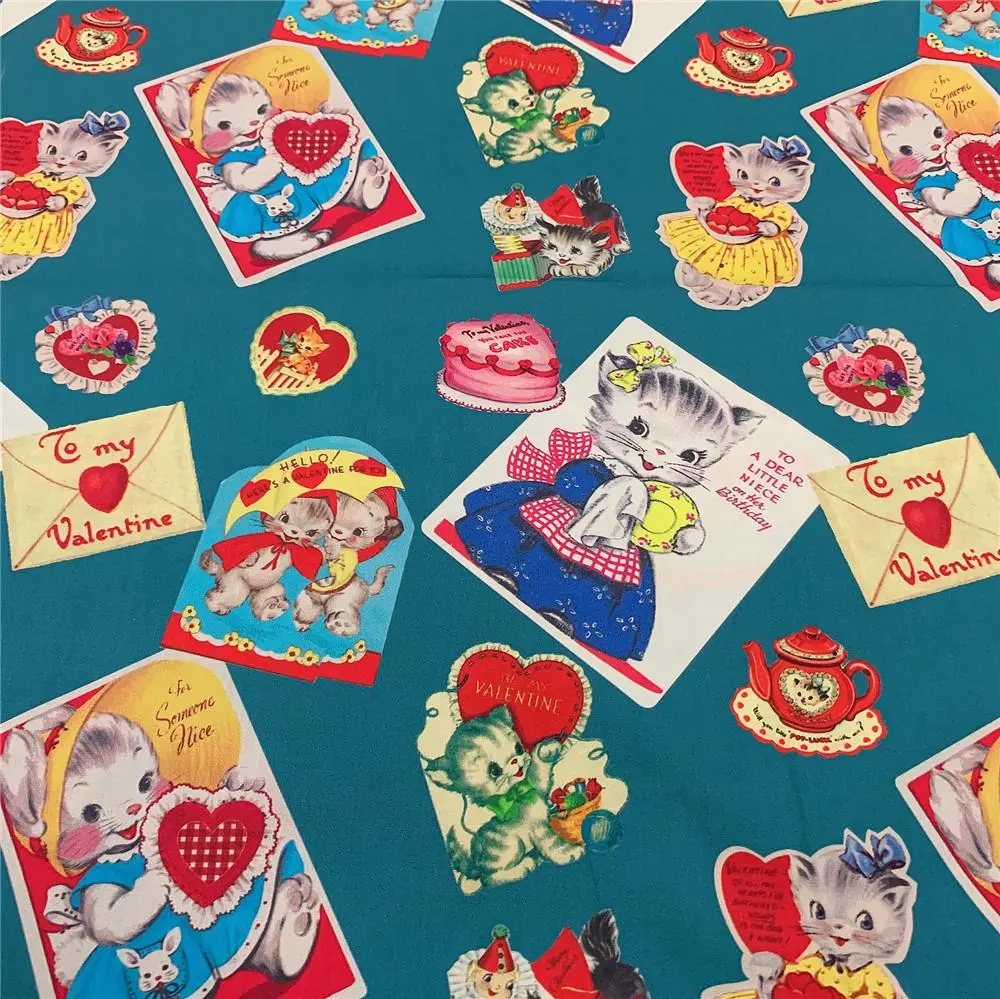Cotton Fabric Cartoon Retro Lolita Cat Sewing Cloth baby Dress Clothing Textile Tissue  Patchwork Mask headscarf Bedding