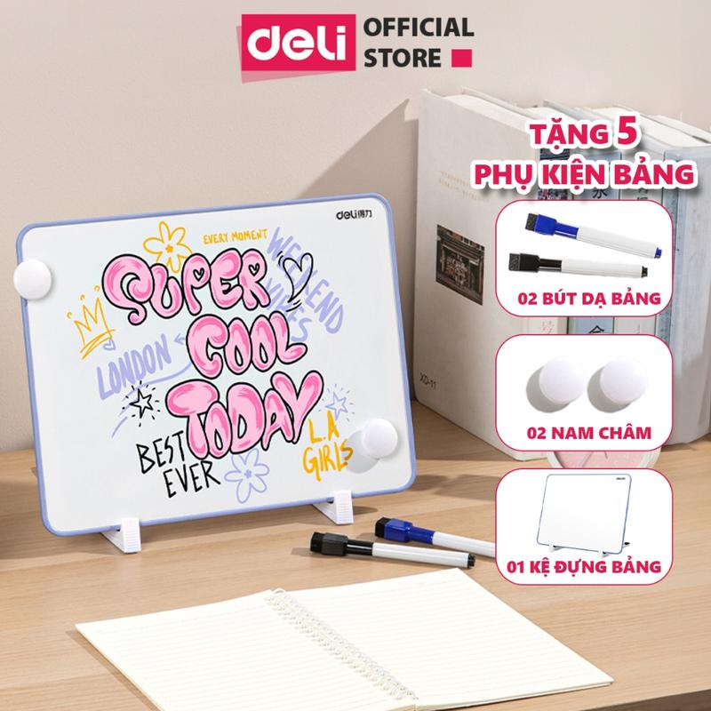 [Tặng 5 phụ kiện] Bảng từ mini Deli - Bảng để bàn 2 mặt: trắng và xám - bảng từ tính học sinh văn phòng bảng từ viết bút lông xóa được - Bảng từ để bàn nhiều kích thước
