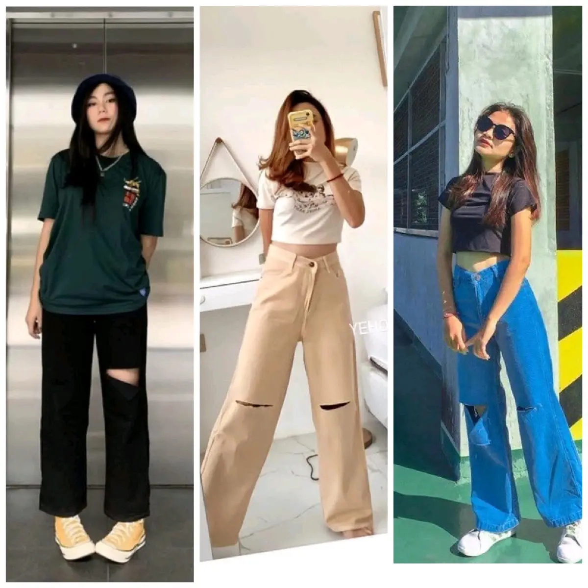 Cs Celana Kulot Jeans sobek lutut wanita ripped denim//kulot jeans sobek lutut warna kekinian