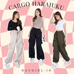 Haygirl.id - celana kasual harajuku kargo Teachwear Stretwear pria wanita
