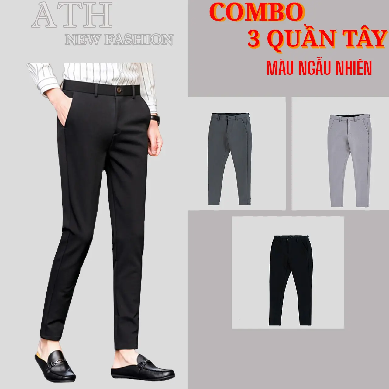[Combo 3 Quần tây âu] từ ATH Thời Trang Nam co giãn 4 chiều cotton, không nhăn nhàu, không phai màu - Menswear Pants