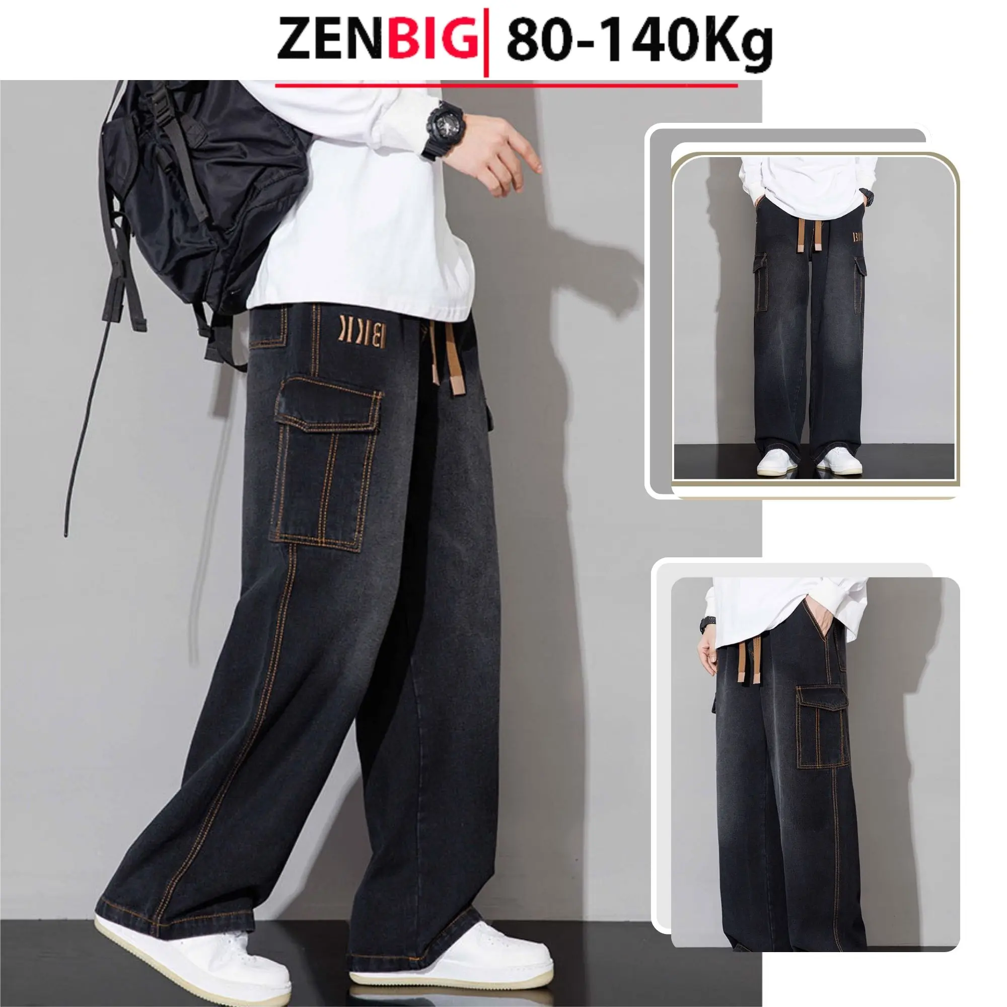 Quần Jean Túi Hộp Nam Ống Suông Rộng, Quần bò Bigszie dành cho người từ 80-140kg, cạp chun co giãn thoải mái Menswear Pants
