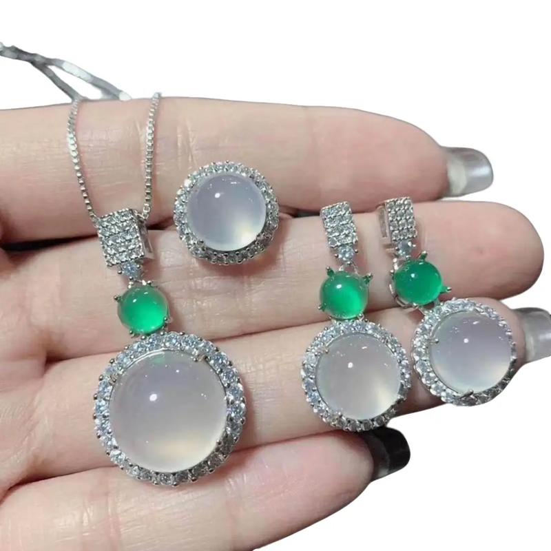 Elegant Fashion Natural zircon Stud Earrings Ring Pendant Necklace Fashion accessories Set High Ice Perfect zircon Three-Piece Set Anniversary Auspicious Birthday 0