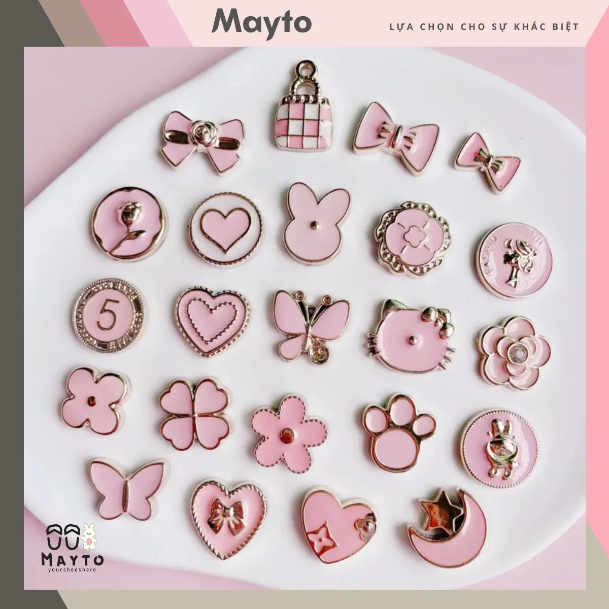 Sticker, Charm 3D chủ đề Pinky 25 bán lẻ DIY Mayto nhựa cứng gắn Dép, Dép Sục, Cá Sấu JB-325