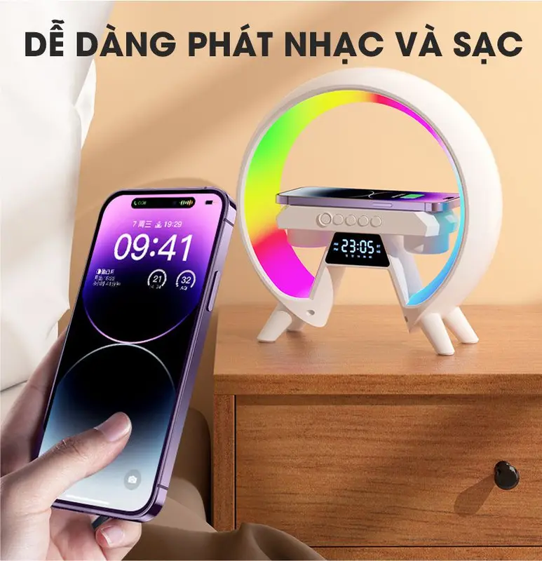Loa bluetooth thông minh X63 , âm bass mạnh, tích hợp sạc không dây 15w , đồng hồ, đèn ngủ, âm thanh vòm 360 độ Củ Loa Nghe Nhạc 6