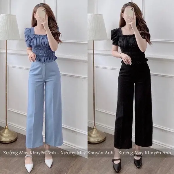 Quần ống rộng nữ m50 m55 m60 lưng cao khóa trước có túi dáng quần ống suông dài cạp cao đi học làm công sở vải dày màu Đen Kem Ghi 4