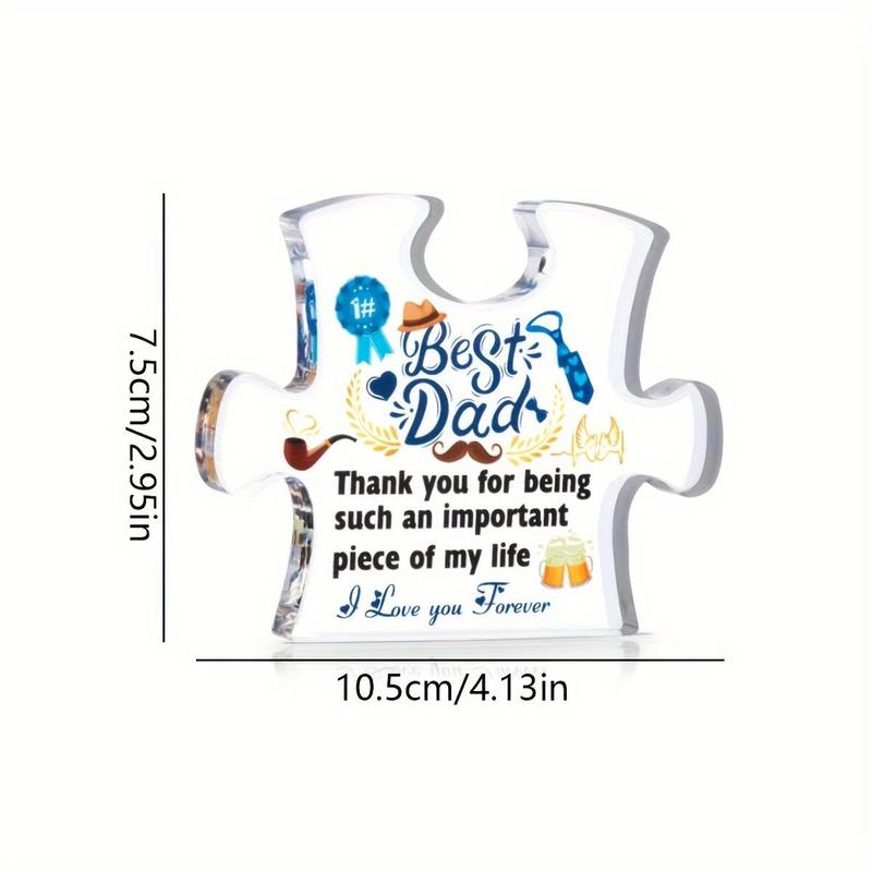 Letter Print Acrylic Plaque, 1 Count Puzzle Shaped Desk Ornament, Sweet Furniture Decor, Gift for Father, Desktop Decoration 1