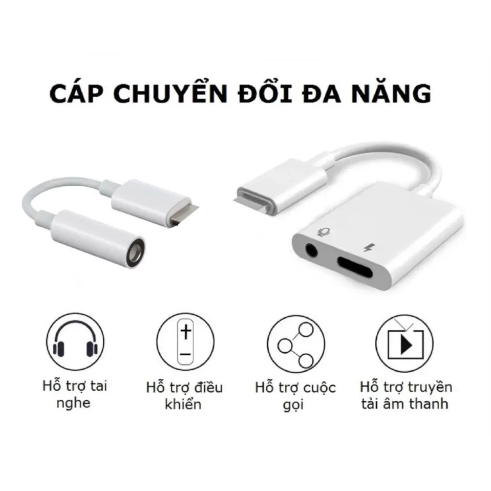 Dây cáp chuyển đổi cho điện thoại đa năng ra tai nghe 3.5 và sạc điện thoại Kem Chống Sốc