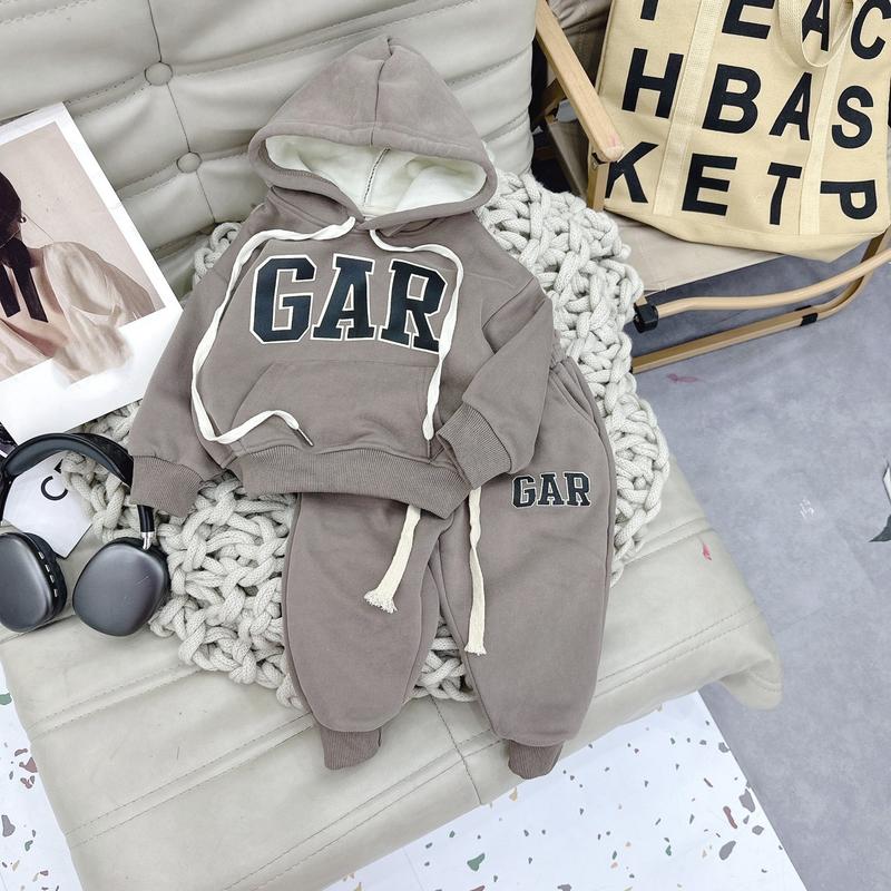 (LÓT NHUNG)Bộ nỉ hoodie lót nhung dày ấm không xù lông chữ GAR 3 MÀU cho bé trai size 10-24kg, bộ nỉ trẻ em lót nhung ấm