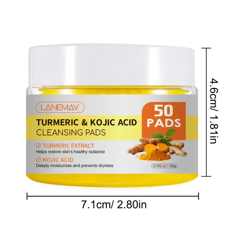 Turmeric & Kojic Acid Face Cleansing Pads, 50pcs/box Deep Moisturizing Facial Cleansing Pads, Gentle Facial Cleanser for Sensitive Skin 1