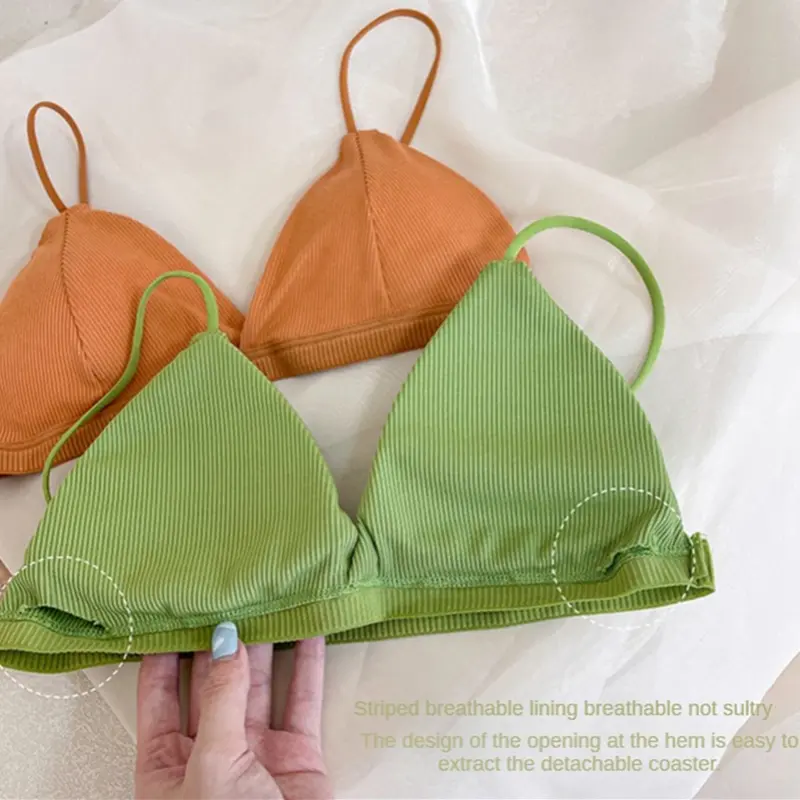 Áo Ngực Cúp Tam Giác Cotton, Kiểu Dây Đeo Nhỏ Gợi Cảm, Thiết Kế Lưng Đẹp, Màu Trơn Áo Vest Quấn Ngực 2