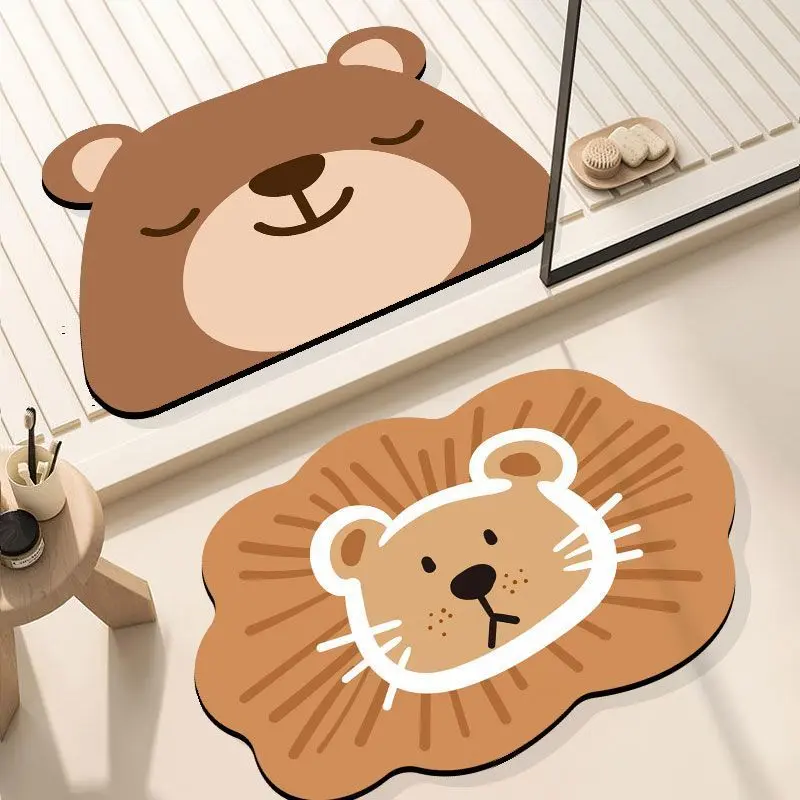 Cartoon Diatomaceous Earth Cute Bathroom Absorbent Mat, Toilet Washroom Quick-Dry Non-Slip Floor Mat