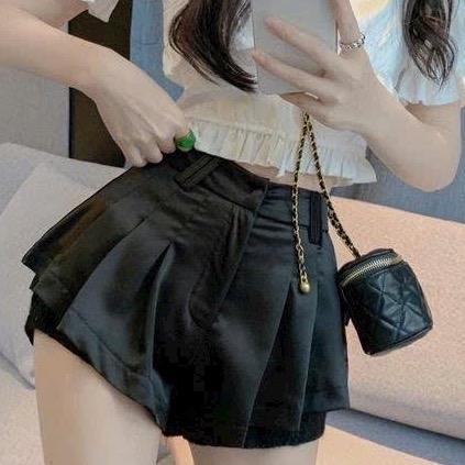 Quần váy xoè xếp ly lưng cao phối ren mẫu mới Nữ Trắng Đen 3
