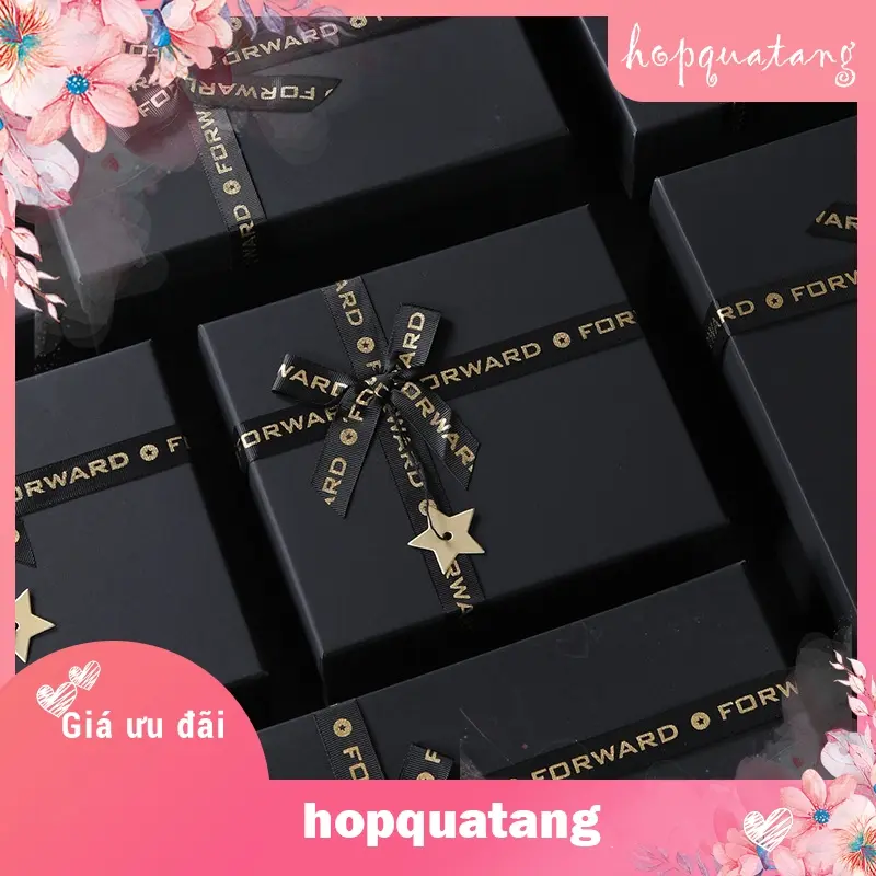 Hộp quà tặng hộp quà sinh nhật gắn nơ ngôi sao màu đen 2