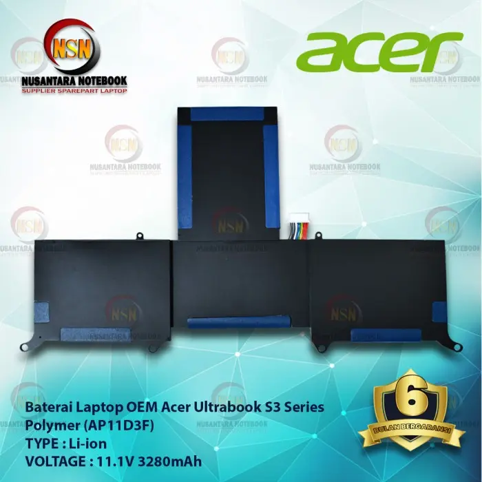 Baterai Laptop Acer Ultrabook S3 AP11D3F SERIES BLACK POLYMER OEM 2