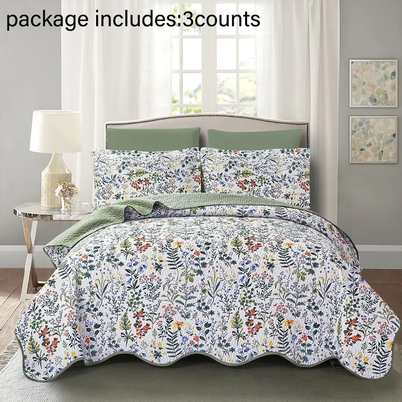 Floral Print Bedding Set, 1 Count Bedspread & 2 Counts Pillowcase without Filler, Soft Comfortable Bedding Set for Home Bedroom 0