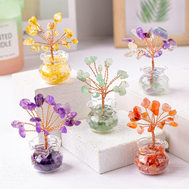 1PC Natural Crystal Wealth Tree Handmade Weaving Home Car Mini - TikTok ...