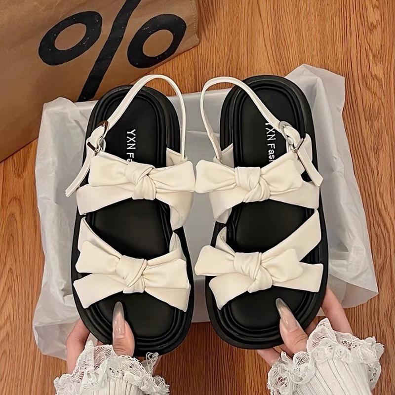 Giày Sandal nữ phối nơ mẫu mới phong cách Hàn Quốc quai da đế cao su 4cm siêu êm đi chơi đi học siêu HOT