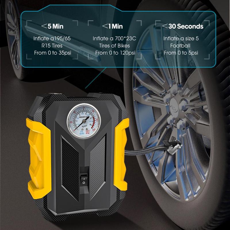 Product Introduction of Carsun Car Air Pump, 12V 150PSI Portable Car Tire Inflator with LED Light, Car Tire Inflation Tool, Professional Car Repair Tool 8