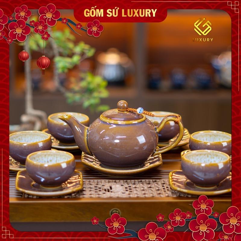 Bộ ấm chén Tống mận hoa tia cao cấp - Gốm Sứ Bát Tràng
