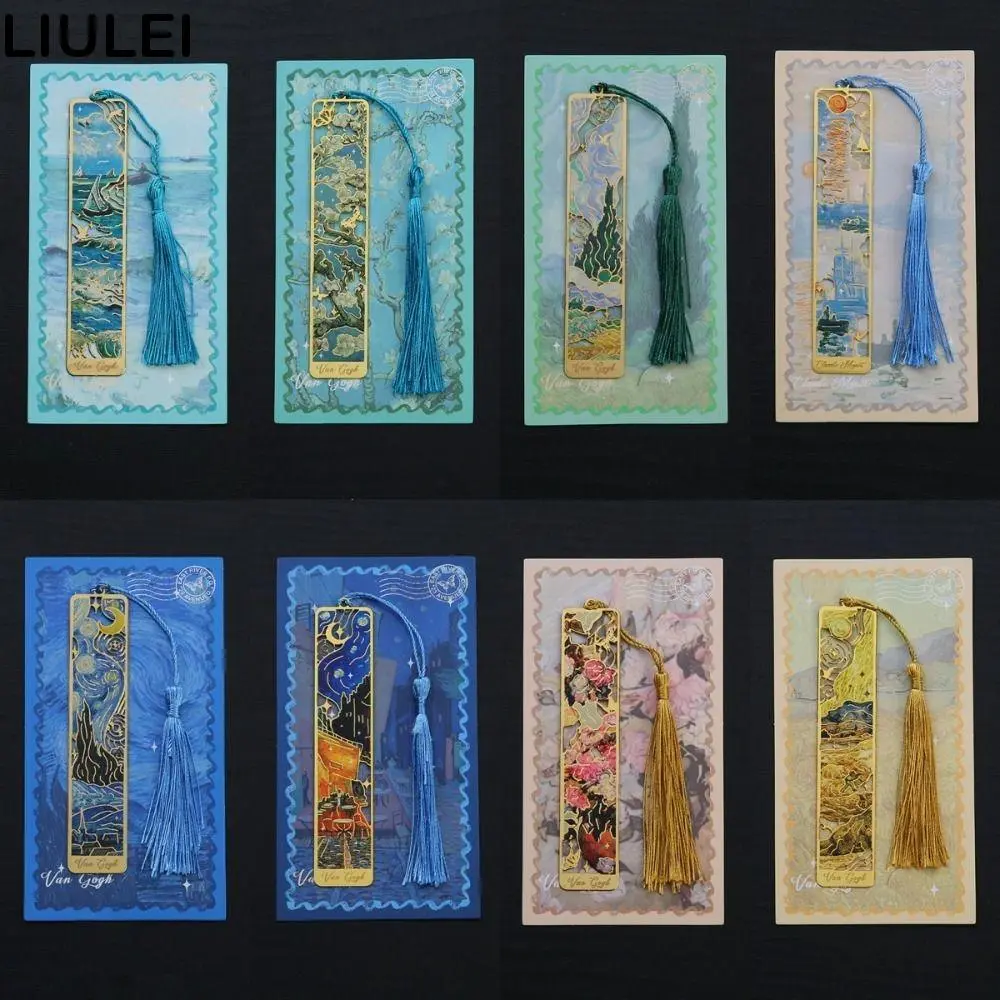 New Hollow Metal Bookmark Exquisite Oil Painting Style Reading Stationery Landscape Flower Rectangular Reading Book Tools School Supplies