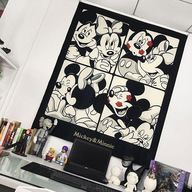 Vải Nền Trang Trí Phòng Ngủ Hoạt Hình, Thiết Kế Cặp Đôi Mickey Minnie, Phiên Bản Dọc, Vải Treo Ấm Áp, Thích Hợp Để Trang Trí Và Cải Tạo Phòng Ký Túc Xá, Tấm Thảm Treo Tường Decor 4