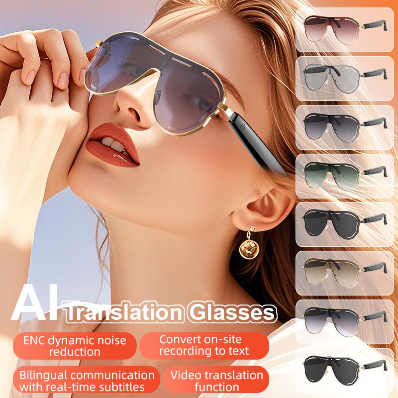 AI Translation Smart Bluetooth Glasses Call Music Headset Glasses Metal Frame Gradient Color Sport Sunglasses For Men Women