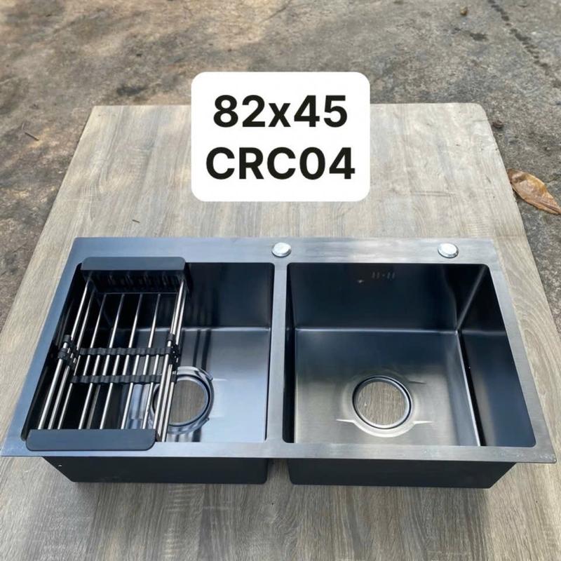 Chậu đúc 82x45 inox 304 phủ Nano thiết kế 2 hộc cao cấp