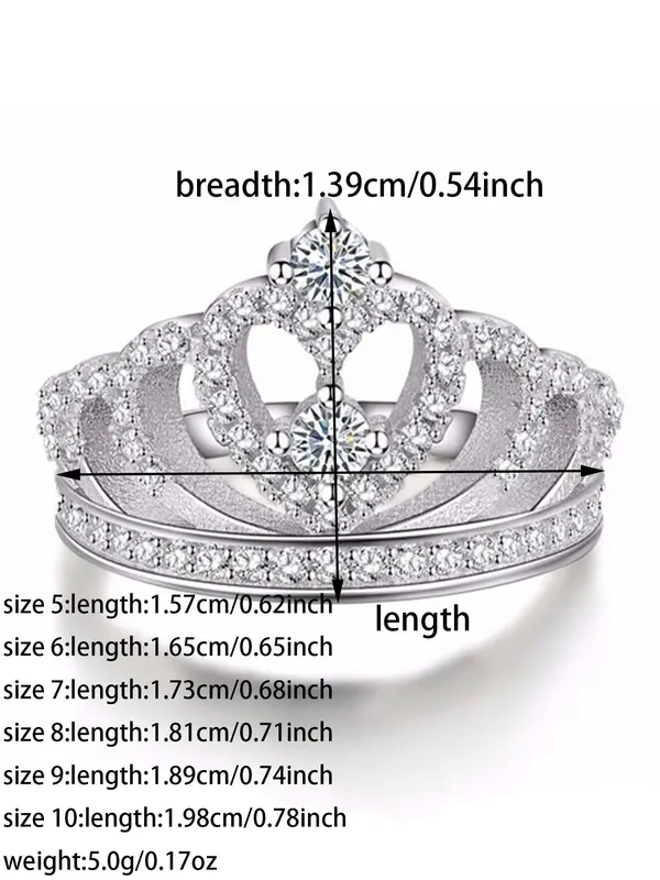 Glitter Rhinestone Crown Design Cuff Ring, Elegant Fashion Accessories for Women & Girls, Gorgeous Trendy All-match & Exquisite Jewelry for Birthday Gift for Daily Wear 1