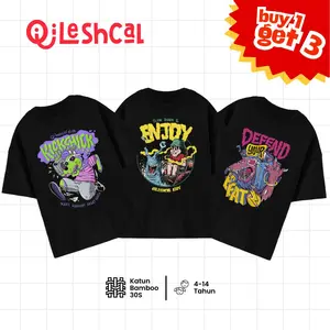 Qileshcal - ( BUY 1 GET 3 ) Defend Your Beat Warna Hitam | Kickhick Warna Hitam | Slowdown And Enjoy Warna Hitam Kaos Anak Unisex Bahan Cotton Bamboo