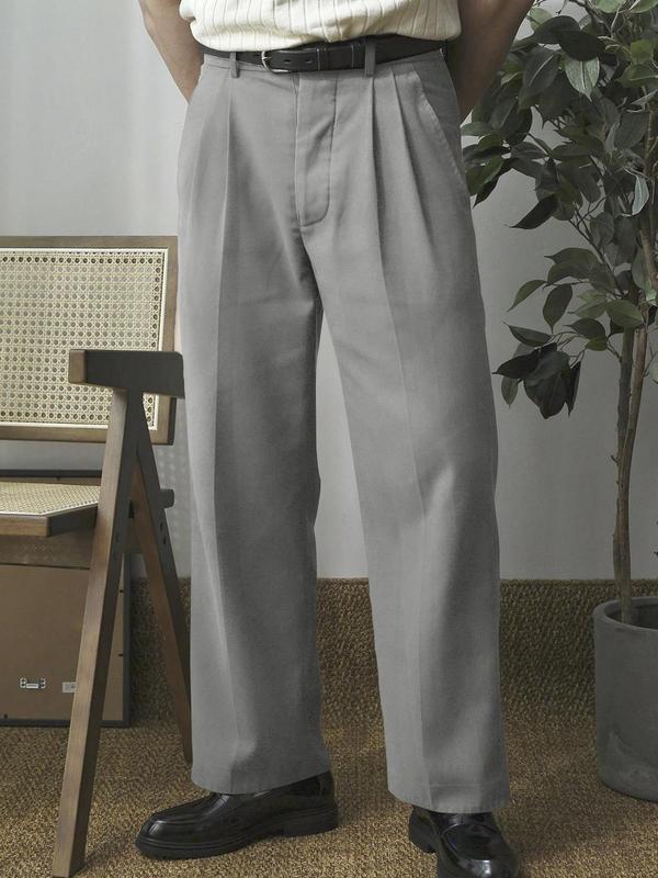 Men's Solid Color Pants without Belt, Loose Casual Comfy Straight Leg Trousers for Work Office Business, Men's Bottoms for All Seasons, Relaxed Pants, Menswear 4
