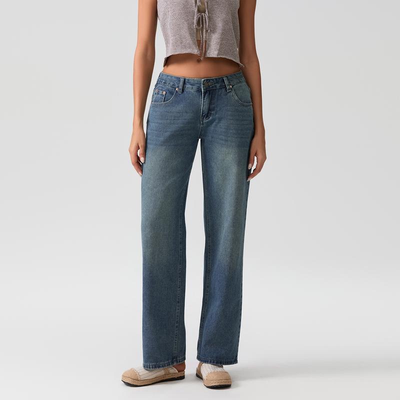 Product Introduction of Women Casual Low Rise Jeans Fashion Loose Straight Leg Denim Pants with Pockets for Summer Spring 55