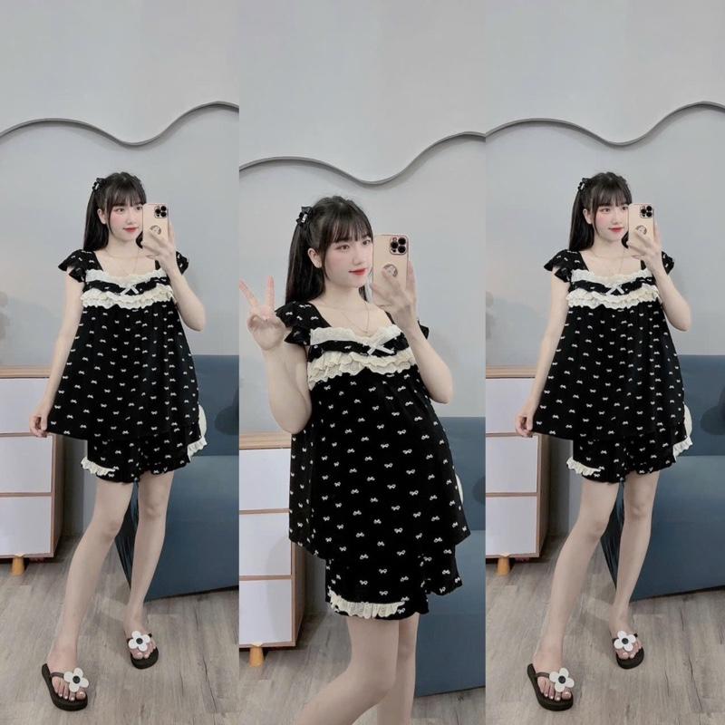 BỘ BẦU ĐÙI ĐŨI HÀN IN NƠ CỔ VUÔNG REN-CỔ BO CHUN -4 màu, quần có chun chỉnh 3