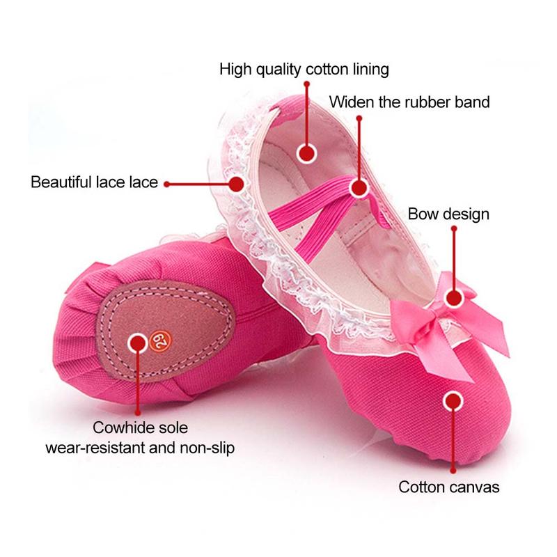 Product Introduction of Kid Girls Children Ballet Dance Shoes Women Adult Lace Bow-knot Canvas Soft Sole Ballet Shoes Ballet Slippers #450456 34