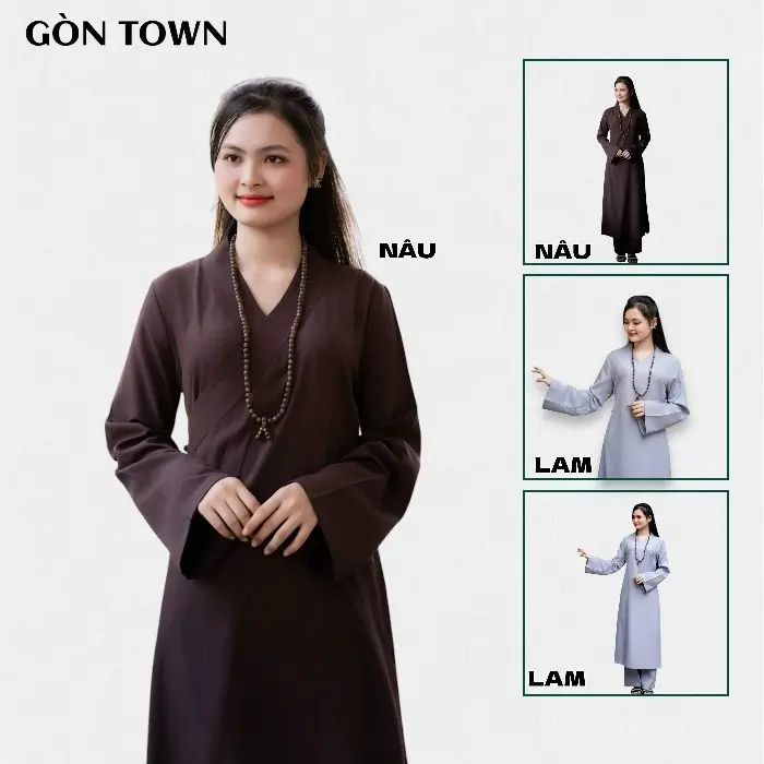 Bộ áo tràng lụa nhật gồm [quần và áo] vải mềm mịn mặc thoải mái màu lam và nâu 3