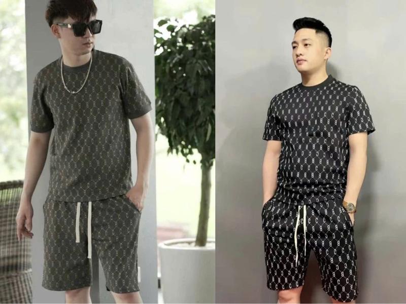 Sét bộ cotton chéo nam 3D tay cộc quần ngố hoạ tiết chữ BC vải thun cotton mềm mịn