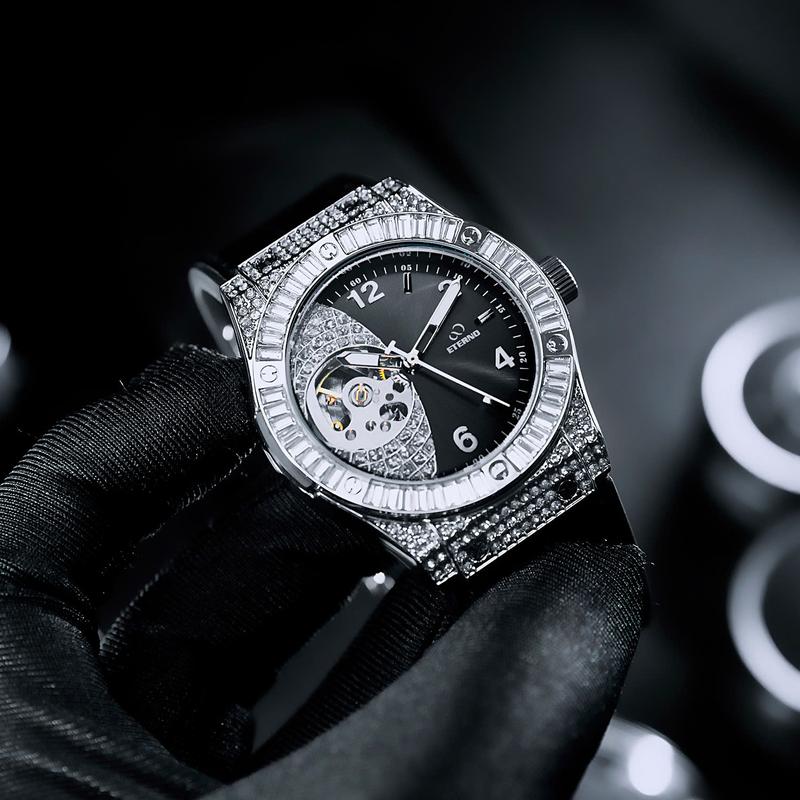  Đồng Hồ Cơ Nam ETERNO E25-0058 Lộ Cơ 2 Mặt Viền Đính Đá Sang Trọng Độc Đáo 