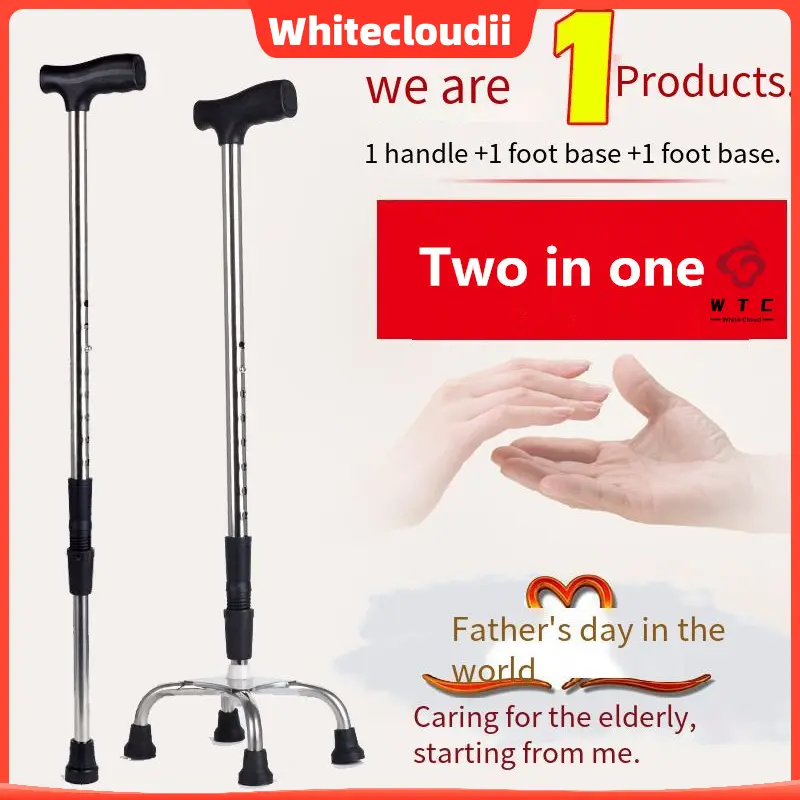 【Local shipment】Ajustable Heights Stainless Steel Walking Cane Safe Old Man Crutches Non-slip Telescopic T Handle Four Feet Convert Nordic Walking Stick Polse Canes for Elderly Walking Sticks