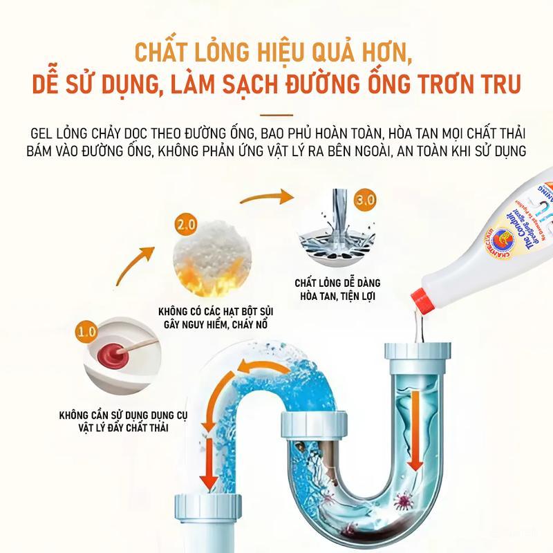 Gel Vệ Sinh Đa Năng 2in1 Chanteclair – Thông Cống & Tẩy Rửa Bồn Cầu – Tan Mỡ, Tóc, Khử Mùi, Không Cần Chà, Sạch Bồn Cầu & Đường Ống Siêu Nhanh – An Toàn, Siêu Mạnh 9