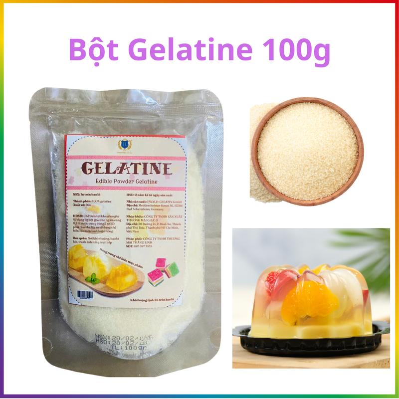 Bột Gelatine Đức 100g cho làm mousse, tàu hủ, kẹo dẻo, chè khúc bạch, topping - Ăn Vặt Food