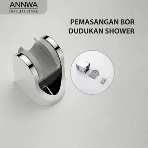 ANNWA Dudukan Shower Handheld Adjustable - Gantungan Shower Penyangga ABS Plastik Chrome Anti Karat Universal All Shower Types Mudah Pasang