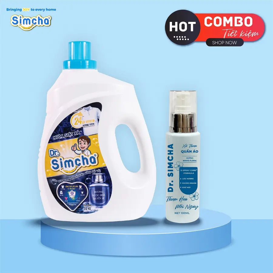 [Combo tiết kiệm] Xịt thơm quần áo Dr.Simcha hương hoa + Nước giặt xả Dr.Simcha hương nước hoa huyền bí