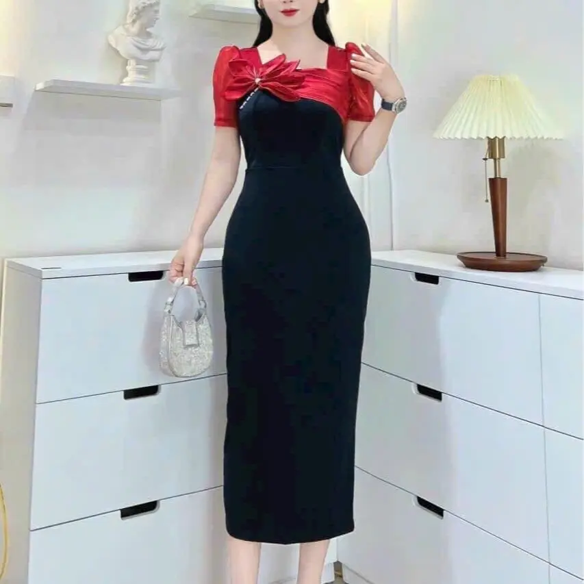 ĐẦM DỰ TIỆC DÁNG DÀI KẾT HOA ĐÍNH ĐÁ CAO CẤP , TRẺ TRUNG, SANG TRỌNG , NĂNG ĐỘNG , QUÝ PHÁI ,  ĐI LÀM ĐI CHƠI ĐỀU PHÙ HỢP Có hoa Thanh lịch Nữ Women Kem