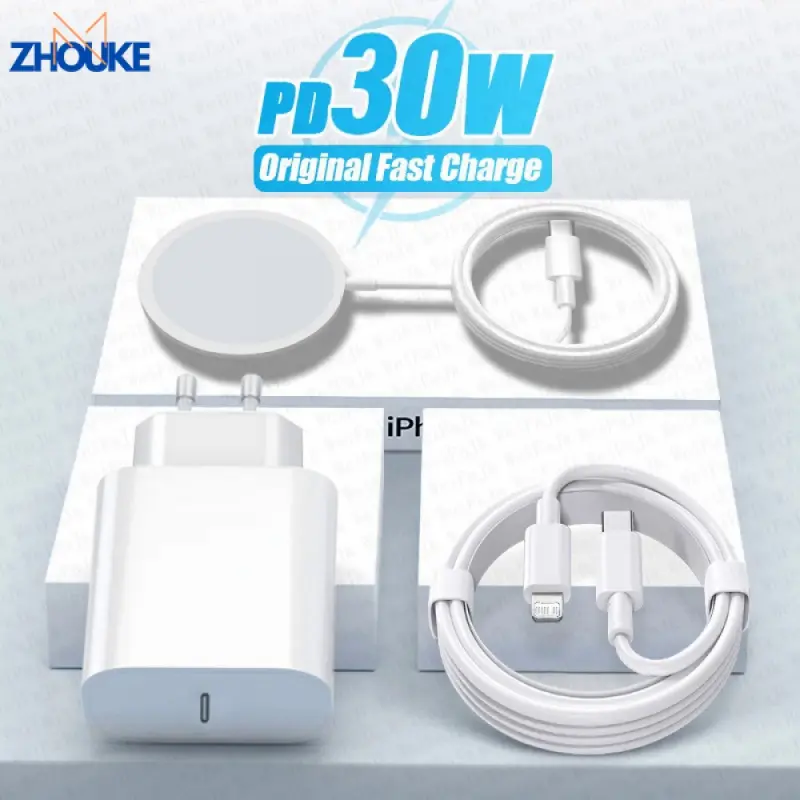 Original PD 30W USB C fast charger for Apple iPhone 12 11 14 13 15 Pro Max se mini x xs XR 8 plus AirPods MagSafe wireless chargers Charging Device Cellphone Smartphone Electronic Portable