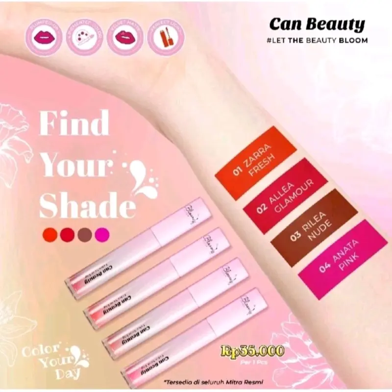 Lip Cream Tahan Lama Can Beauty BPOM - Ringan dan Mudah Diaplikasikan - Pewarna, Mempercantik, Lipgloss, Kosmetik Bibir Lipstick 1